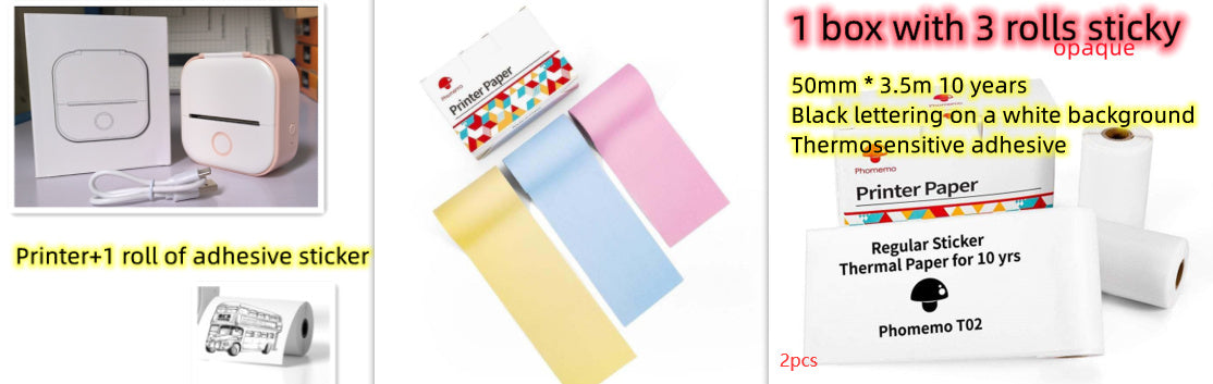 Memo king Mini Sticker Printer - T02 Mini Thermal Printer Wireless Inkless Label Maker Portable Sticker Maker for Student Birthday Gift, Compatible with iOS & Android, Pink