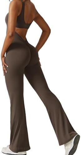 Women Sleeveless Flare Jumpsuits Fitness Yoga Long Pant