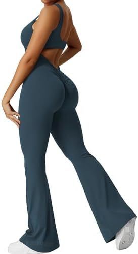Women Sleeveless Flare Jumpsuits Fitness Yoga Long Pant