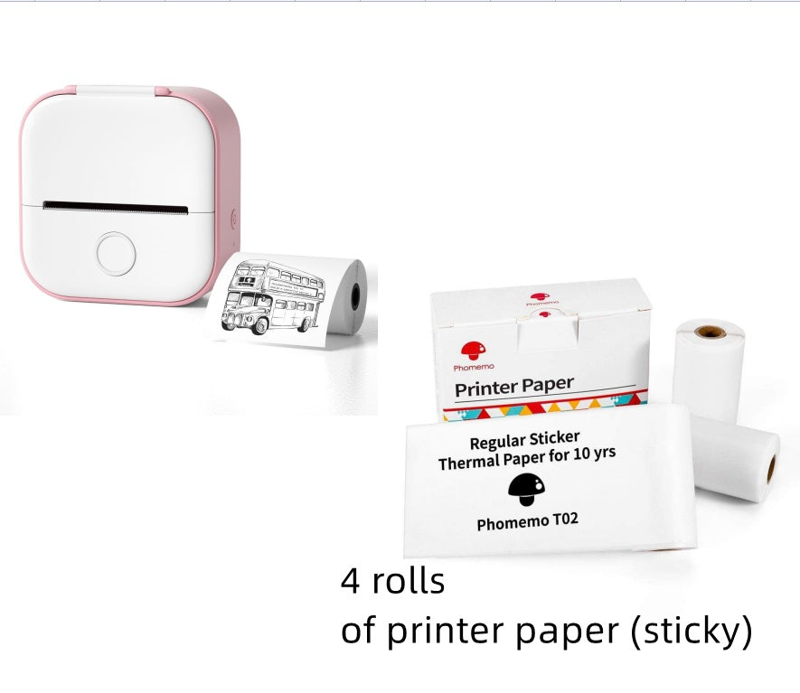 Memo king Mini Sticker Printer - T02 Mini Thermal Printer Wireless Inkless Label Maker Portable Sticker Maker for Student Birthday Gift, Compatible with iOS & Android, Pink