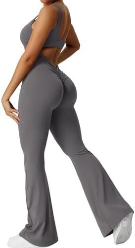 Women Sleeveless Flare Jumpsuits Fitness Yoga Long Pant