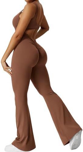 Women Sleeveless Flare Jumpsuits Fitness Yoga Long Pant