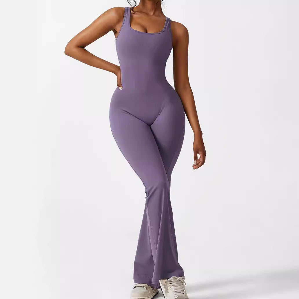 Women Sleeveless Flare Jumpsuits Fitness Yoga Long Pant