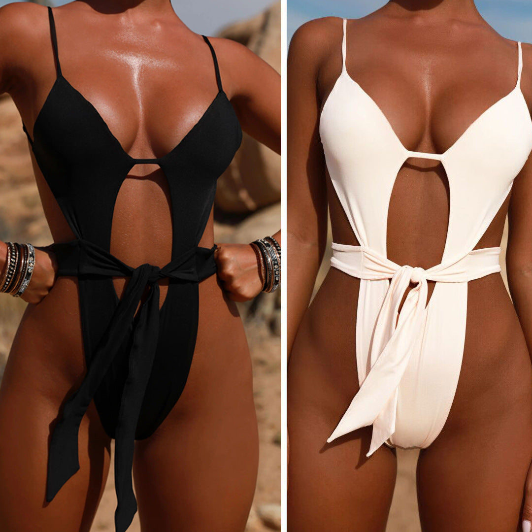 Sexy bikini back strap solid color swimsuit