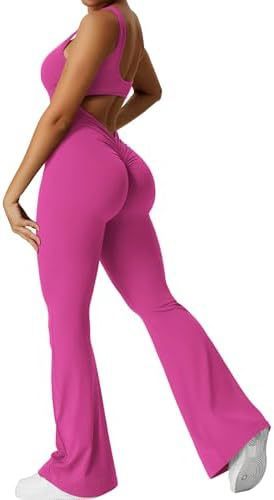 Women Sleeveless Flare Jumpsuits Fitness Yoga Long Pant