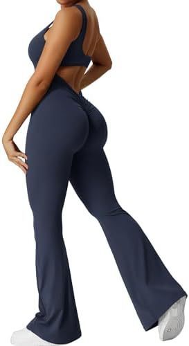 Women Sleeveless Flare Jumpsuits Fitness Yoga Long Pant