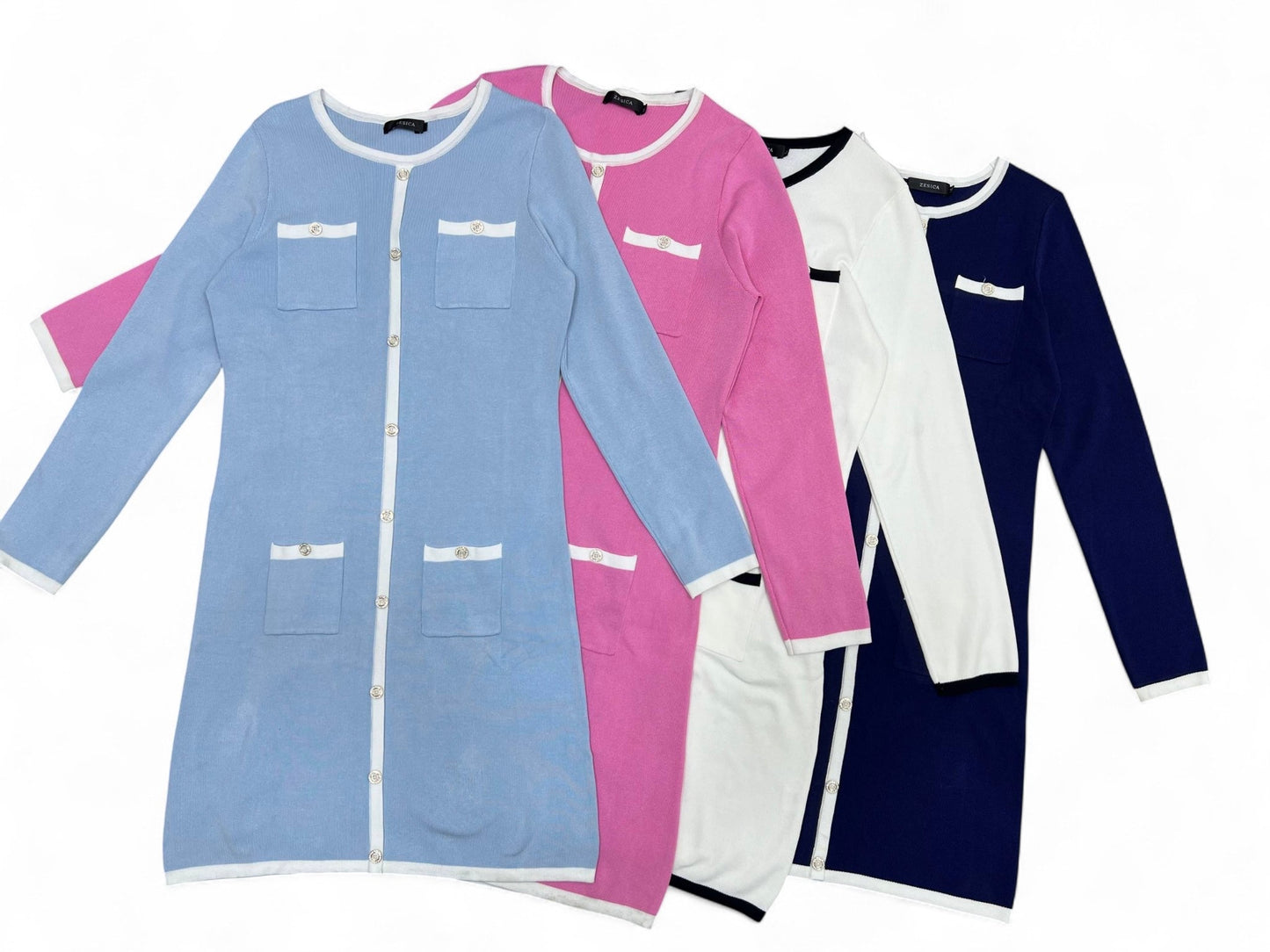 ZESICA Fall Dresses for Women 2025 Long Sleeve Button Color Block Knit Bodycon Short Sweater Dresses with Pockets