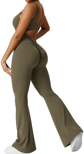 Women Sleeveless Flare Jumpsuits Fitness Yoga Long Pant