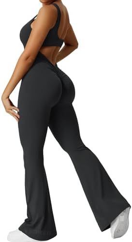 Women Sleeveless Flare Jumpsuits Fitness Yoga Long Pant