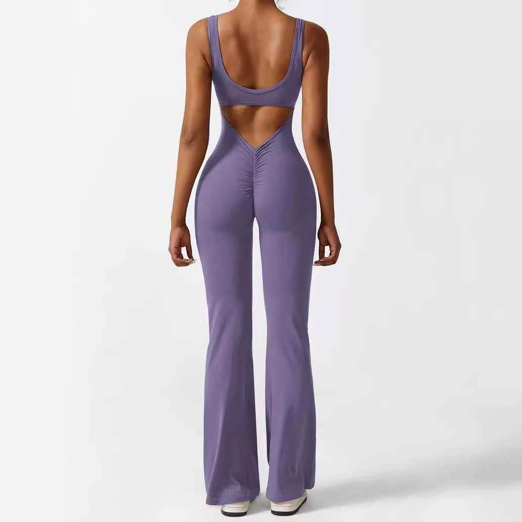 Women Sleeveless Flare Jumpsuits Fitness Yoga Long Pant