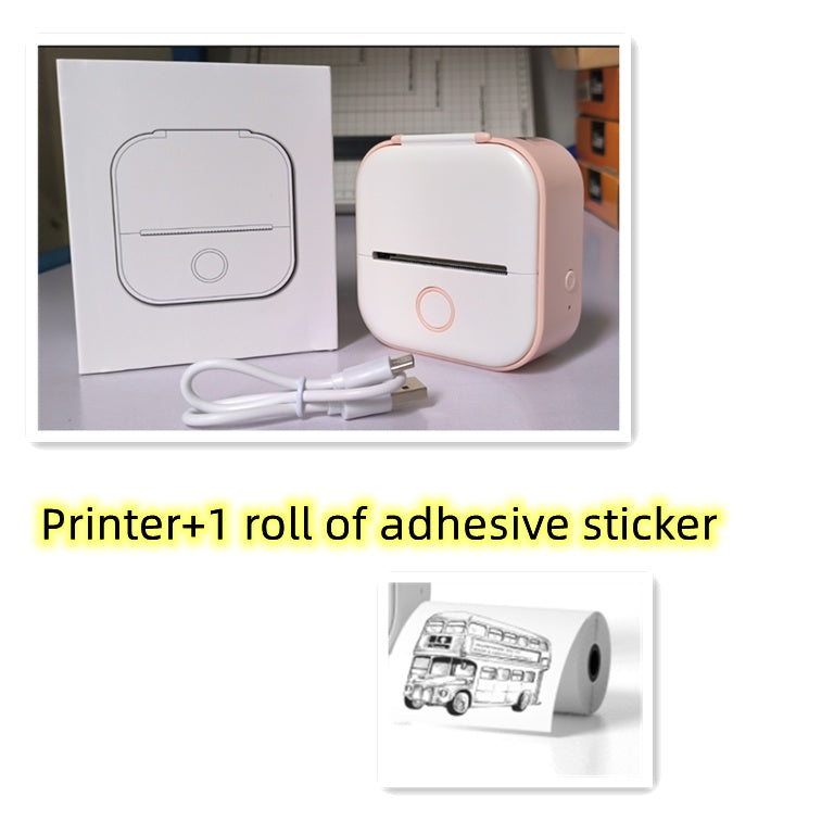 Memo king Mini Sticker Printer - T02 Mini Thermal Printer Wireless Inkless Label Maker Portable Sticker Maker for Student Birthday Gift, Compatible with iOS & Android, Pink