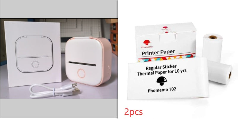 Memo king Mini Sticker Printer - T02 Mini Thermal Printer Wireless Inkless Label Maker Portable Sticker Maker for Student Birthday Gift, Compatible with iOS & Android, Pink