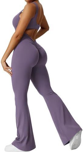 Women Sleeveless Flare Jumpsuits Fitness Yoga Long Pant