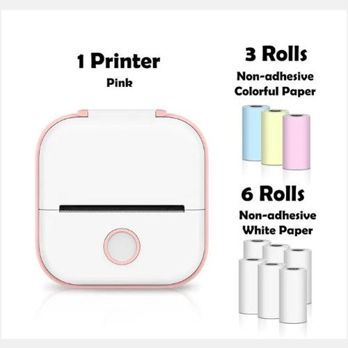 Memo king Mini Sticker Printer - T02 Mini Thermal Printer Wireless Inkless Label Maker Portable Sticker Maker for Student Birthday Gift, Compatible with iOS & Android, Pink