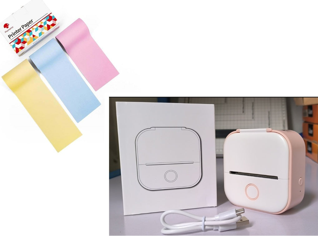 Memo king Mini Sticker Printer - T02 Mini Thermal Printer Wireless Inkless Label Maker Portable Sticker Maker for Student Birthday Gift, Compatible with iOS & Android, Pink