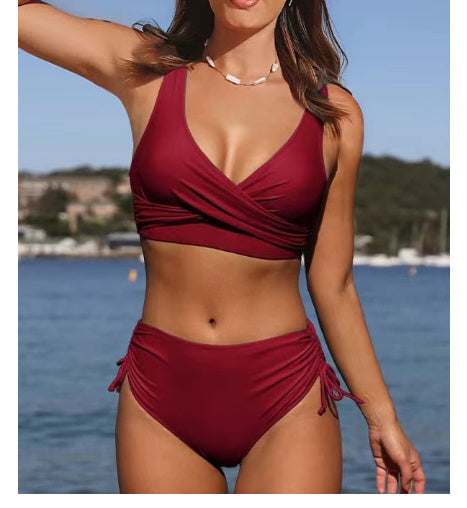 Women's Seaside  Swimwear Cross Strap Solid Color Split Swimsuit Bikini