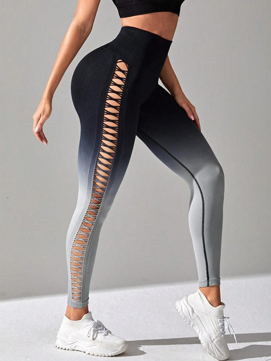 Women's  High-Waisted Gradient Yoga Pants, Cutout Leggings, Booty Lifting, Athletic Long Tights For Fitness Workout, Breathable Sportswear