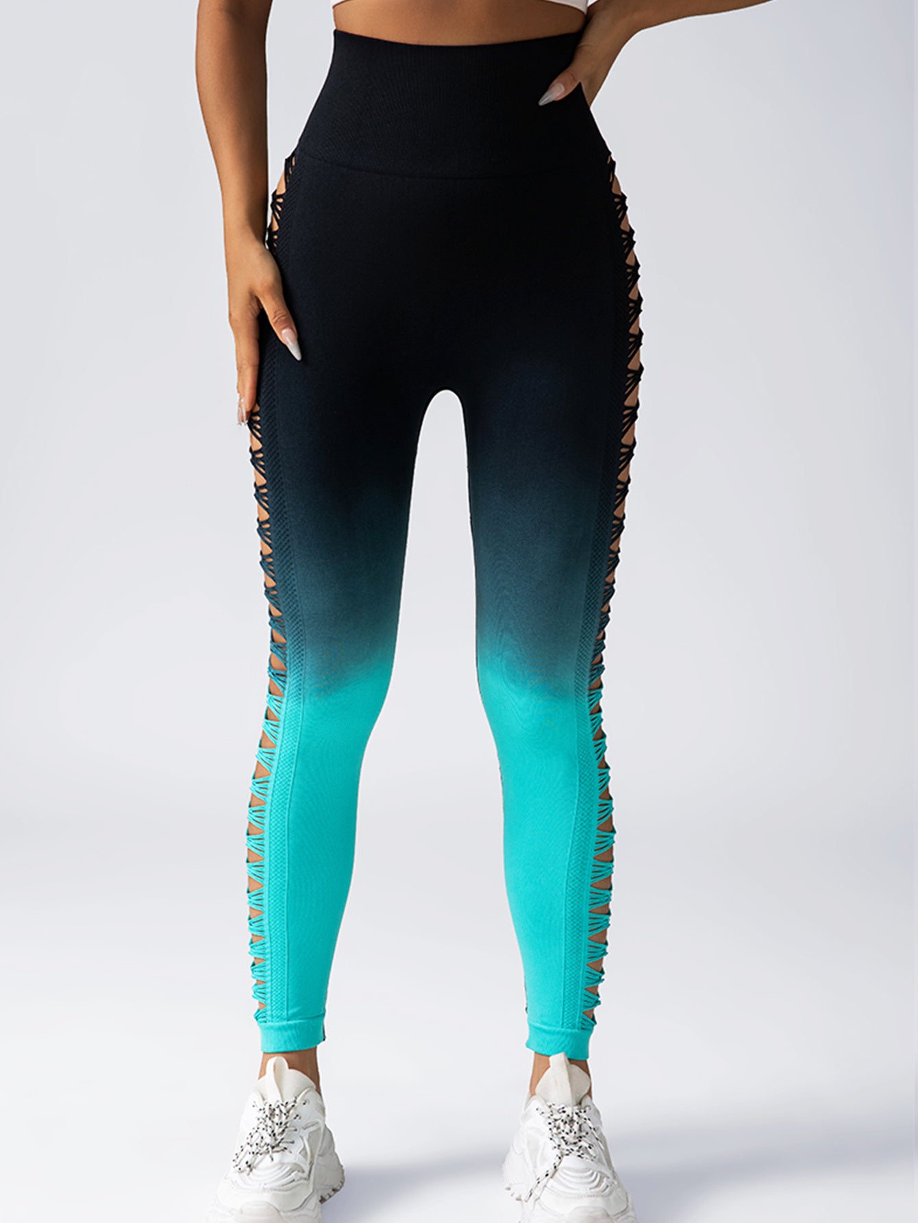 Women's  High-Waisted Gradient Yoga Pants, Cutout Leggings, Booty Lifting, Athletic Long Tights For Fitness Workout, Breathable Sportswear