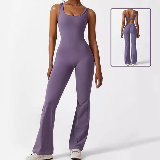 Women  Sleeveless Flare Jumpsuits Fitness Yoga Long Pant