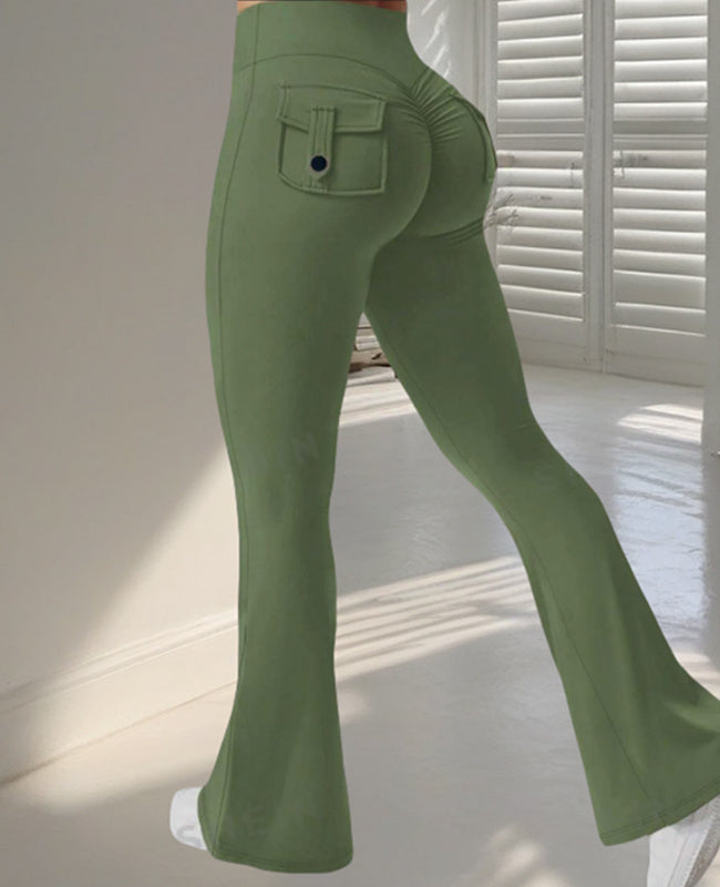 Yoga  Fitness Flared Pants With Pockets Ins Fashion Slim High Waist Sports Trousers  Scrunch Butt Booty Workout Lifting Leggings