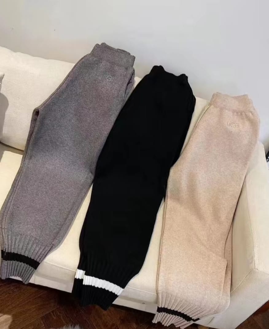 Women's Woolen Knitted Sweatpants Winter Wide-Leg Joggers with Ankle Banded Cuffs, Sports Pants Casual Trousers