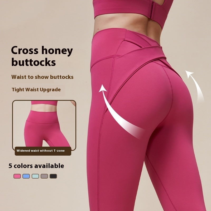 Cross Hip Lifting And Waist-slimming  Upgrade High Waist Peach Sports Yoga Pants