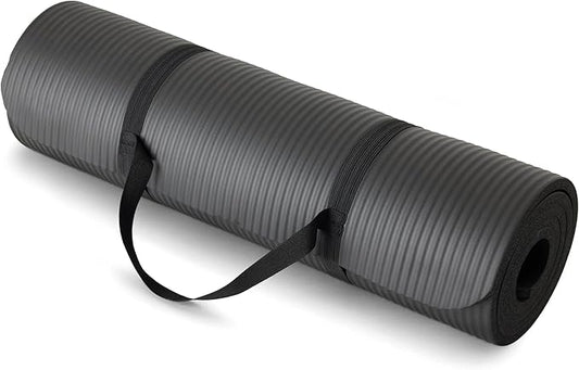 Basics 1/2 Inch Extra Thick Exercise Yoga Mat with Carrying Strap, Cushioned Support, for Fitness and Gym Workouts