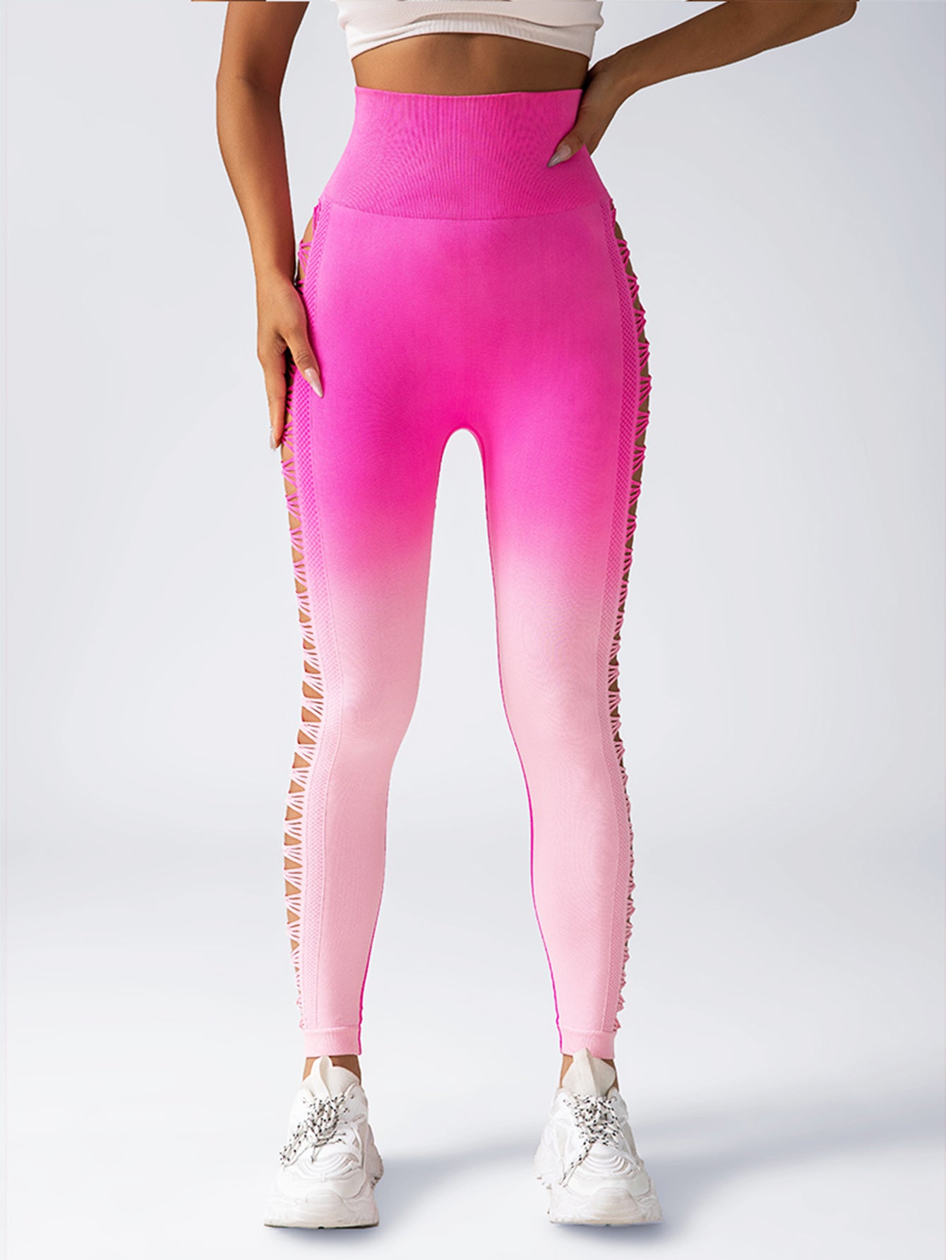 Women's  High-Waisted Gradient Yoga Pants, Cutout Leggings, Booty Lifting, Athletic Long Tights For Fitness Workout, Breathable Sportswear