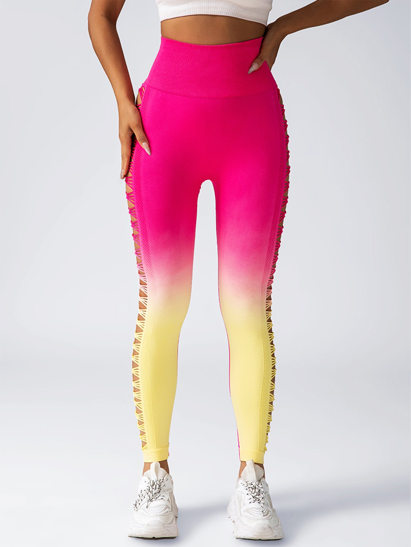 Women's  High-Waisted Gradient Yoga Pants, Cutout Leggings, Booty Lifting, Athletic Long Tights For Fitness Workout, Breathable Sportswear
