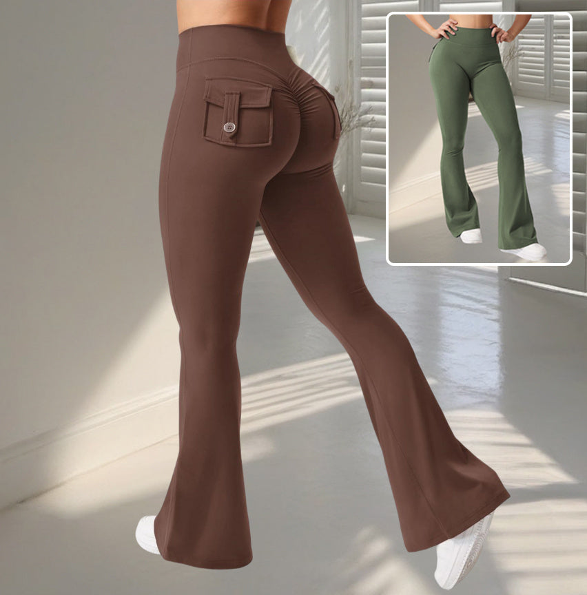 Yoga  Fitness Flared Pants With Pockets Ins Fashion Slim High Waist Sports Trousers  Scrunch Butt Booty Workout Lifting Leggings