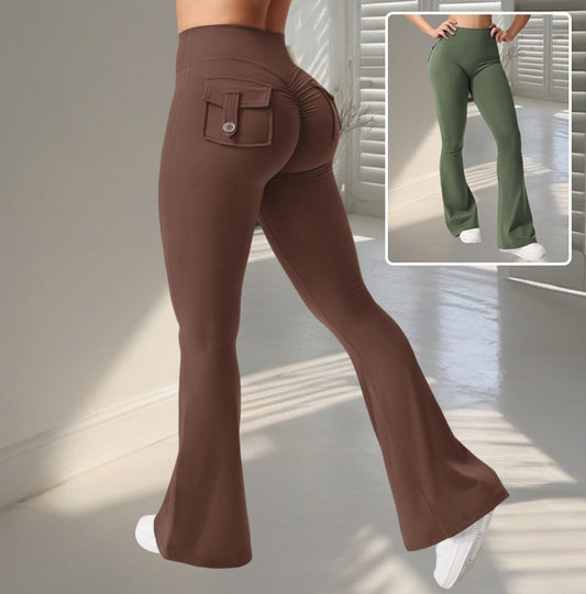 Yoga  Fitness Flared Pants With Pockets Ins Fashion Slim High Waist Sports Trousers  Scrunch Butt Booty Workout Lifting Leggings