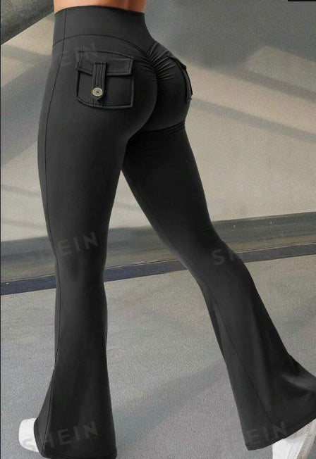 Yoga  Fitness Flared Pants With Pockets Ins Fashion Slim High Waist Sports Trousers  Scrunch Butt Booty Workout Lifting Leggings