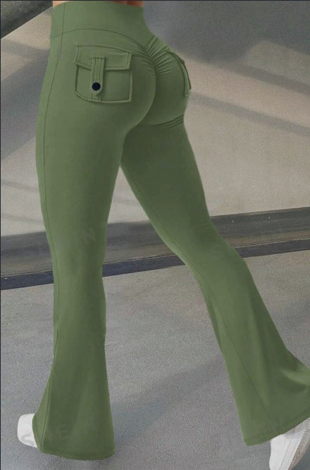 Yoga  Fitness Flared Pants With Pockets Ins Fashion Slim High Waist Sports Trousers  Scrunch Butt Booty Workout Lifting Leggings