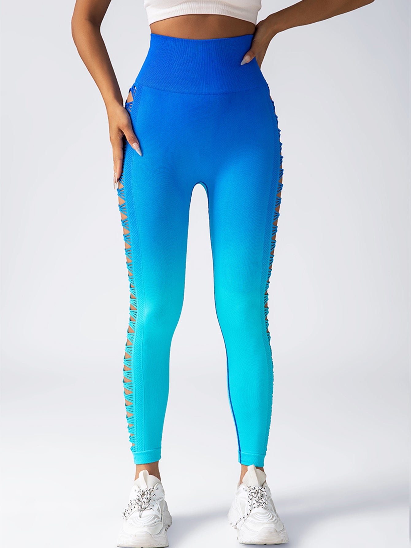 Women's  High-Waisted Gradient Yoga Pants, Cutout Leggings, Booty Lifting, Athletic Long Tights For Fitness Workout, Breathable Sportswear