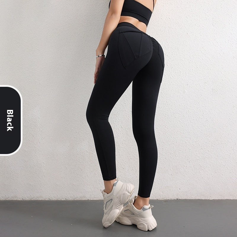 High Waist Hip Lift Yoga Pants With Pockets  Women's Sports Fitness Trousers Leggings