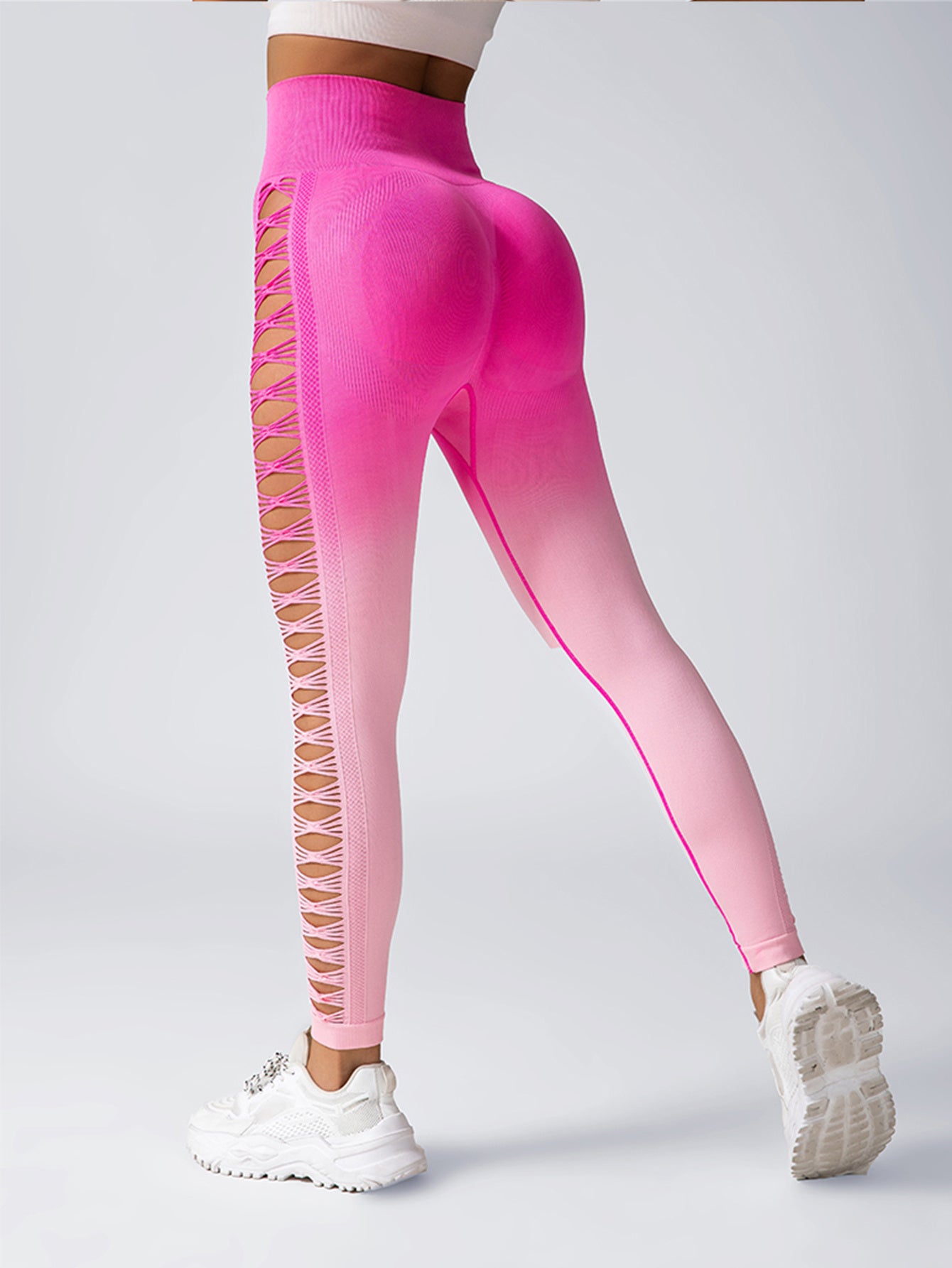 Women's  High-Waisted Gradient Yoga Pants, Cutout Leggings, Booty Lifting, Athletic Long Tights For Fitness Workout, Breathable Sportswear
